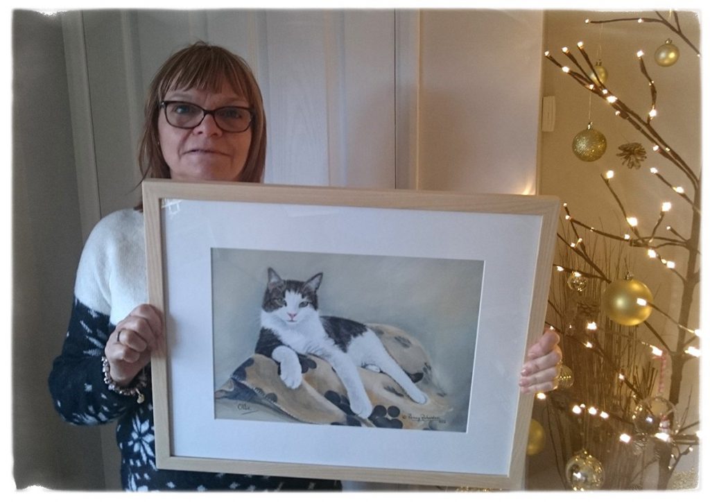 Cat Portrait Painting Framed