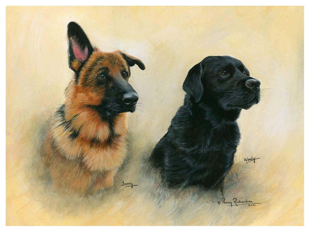 German Shepherd & Black Labrador Painting