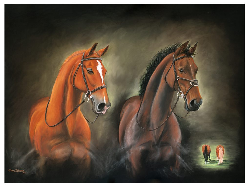 Pastel Painting of Horses in portrait